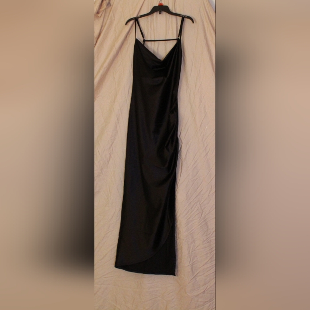 Black Satin Backless Dress